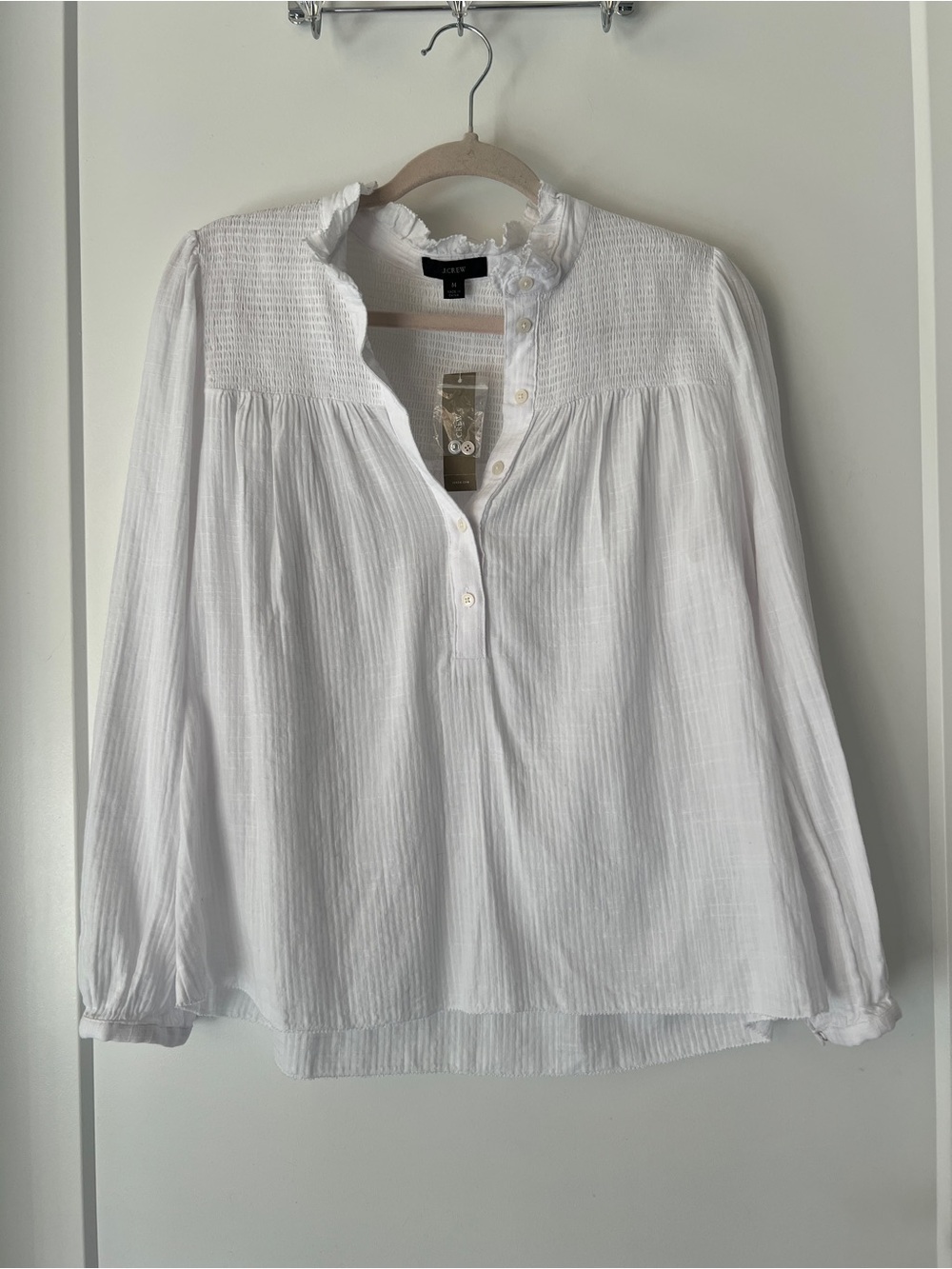 J. Crew White Ruffle-Trim Cotton Peasant Blouse